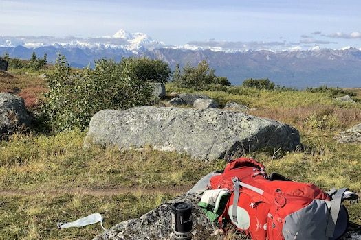 Backpack on Kesugi Backpack on Kesugi Ridge with Denali in the background